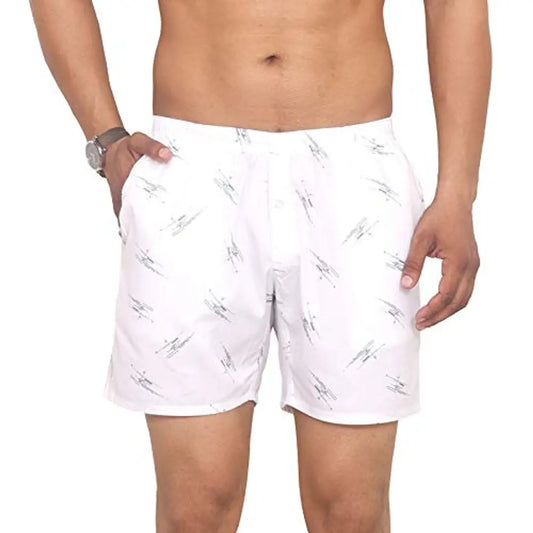 ThreadMonk Soft Cotton Printed Boxer Shorts with Pockets -(White - M)