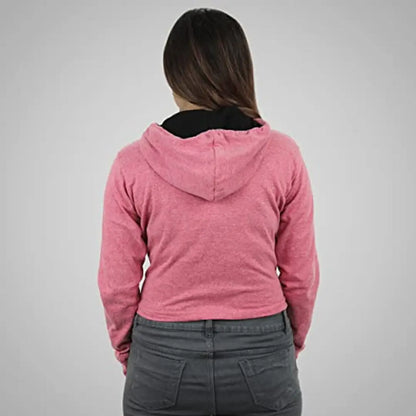 MYO Women's Full Sleeve Crop Length Hooded Neck T Shirt Pack of 2 Pink-Grey