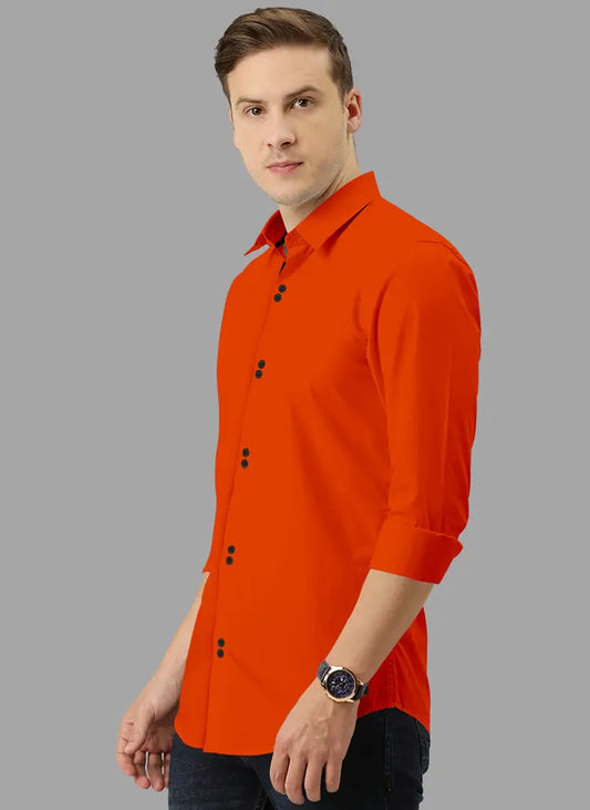 Reliable Orange Cotton  Long Sleeves Casual Shirts For Men