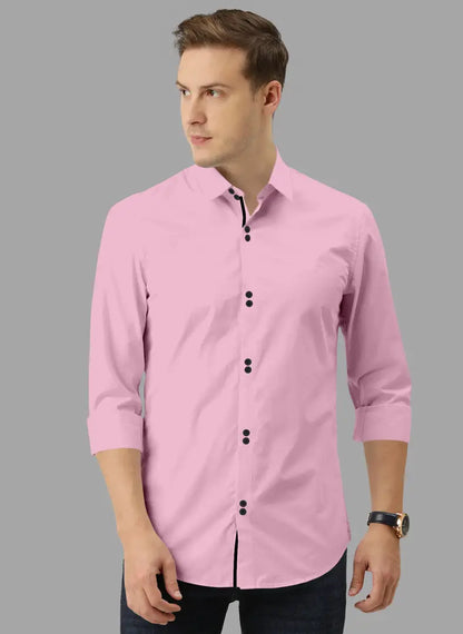 Reliable Peach Cotton  Long Sleeves Casual Shirts For Men
