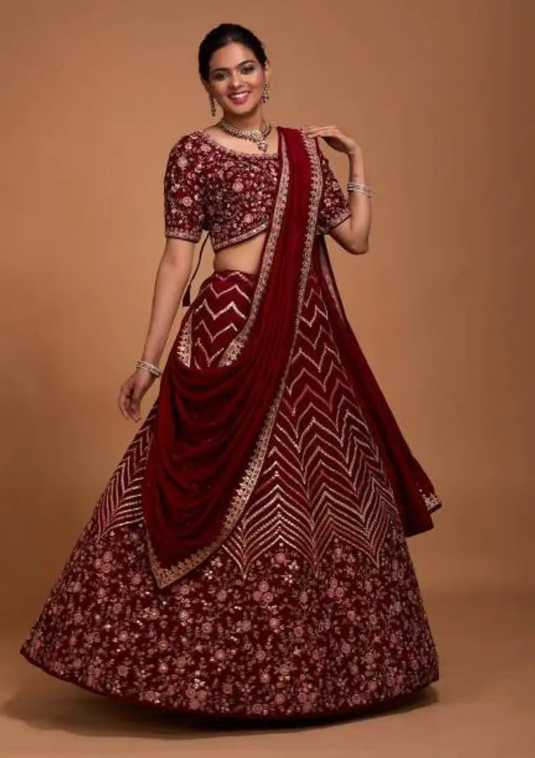 Trendy Women Embroidered Semi Stitched Lehenga Choli&nbsp;&nbsp;(Maroon)